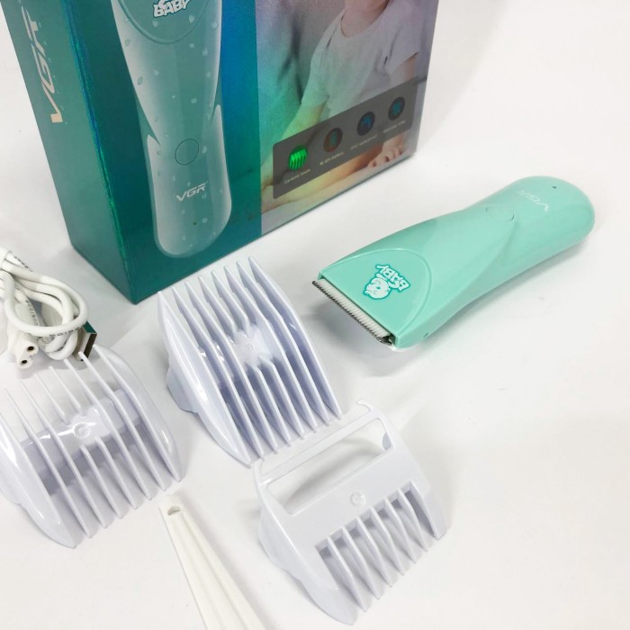 Дуже тиха бездротова машинка для стрижки волосся дітей VGR V-150 з насадками. Колір: синій JG-19