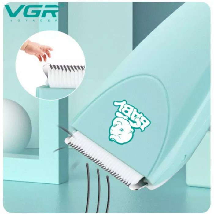 Дуже тиха бездротова машинка для стрижки волосся дітей VGR V-150 з насадками. Колір: синій JG-19
