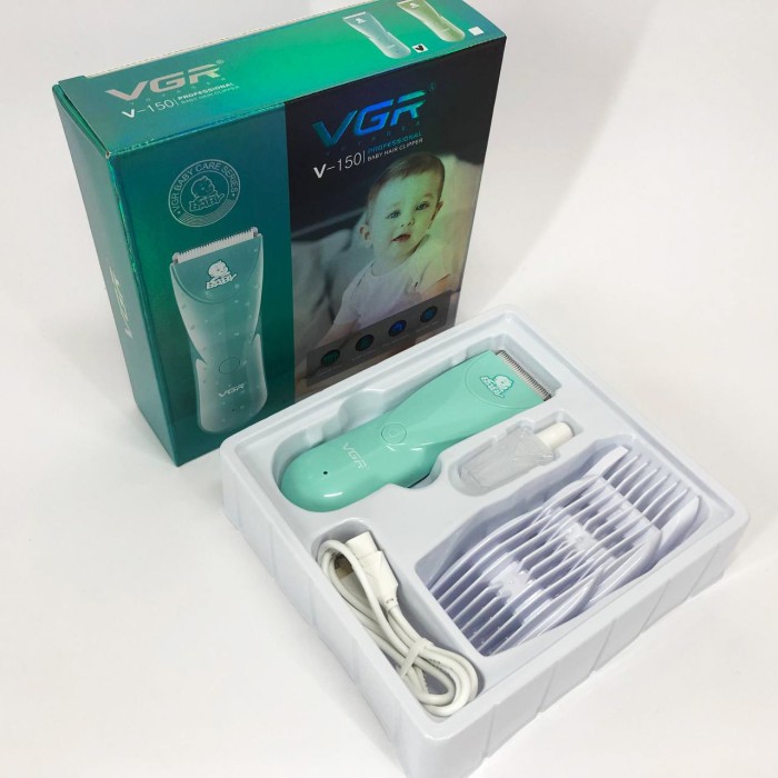 Дуже тиха бездротова машинка для стрижки волосся дітей VGR V-150 з насадками. Колір: синій JG-19