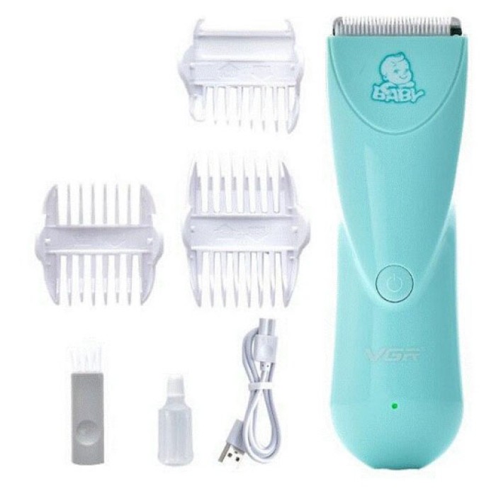 Дуже тиха бездротова машинка для стрижки волосся дітей VGR V-150 з насадками. Колір: синій JG-19