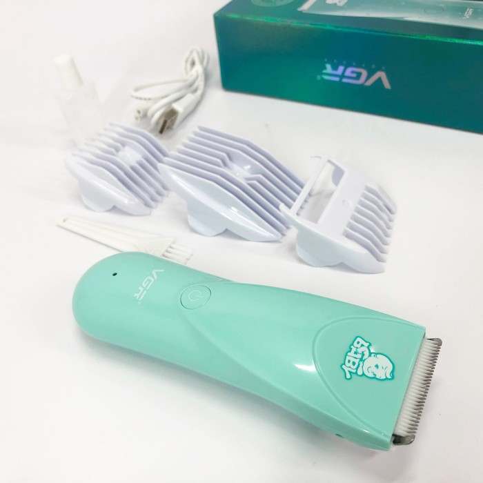 Дуже тиха бездротова машинка для стрижки волосся дітей VGR V-150 з насадками. Колір: синій JG-19