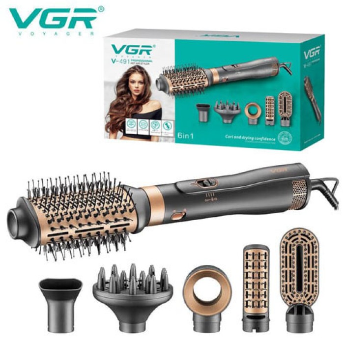 Фен стайлер для укладання та завивки волосся VGR V-491 6в1 Professional 1000Вт Фен з насадками