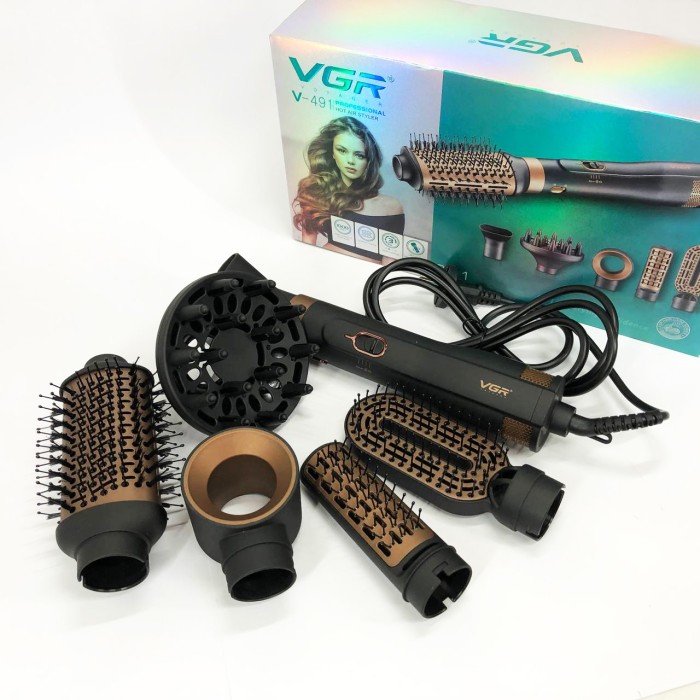 Фен стайлер для укладання та завивки волосся VGR V-491 6в1 Professional 1000Вт Фен з насадками