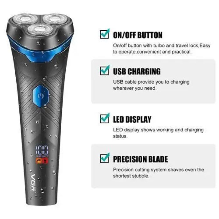 Водонепроникна електробритва для гоління VGR V-314, Електробритва для бороди, Хороша бритва портативна KA-77