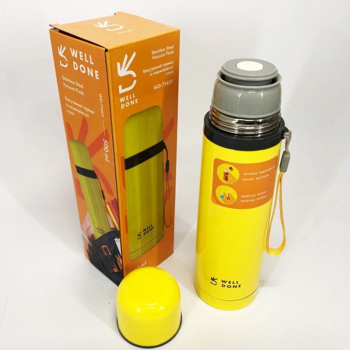 Термос для напоїв на спеку Well Done WD-7145Y 500 мл, Термочашка на подорожі, Найкращий термос FP-88