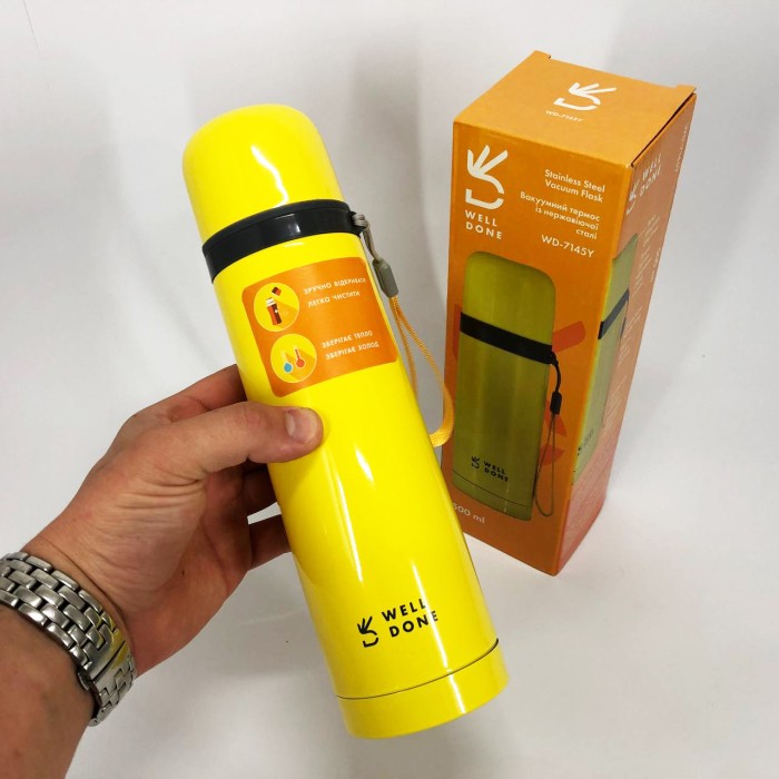 Термос для напоїв на спеку Well Done WD-7145Y 500 мл, Термочашка на подорожі, Найкращий термос FP-88