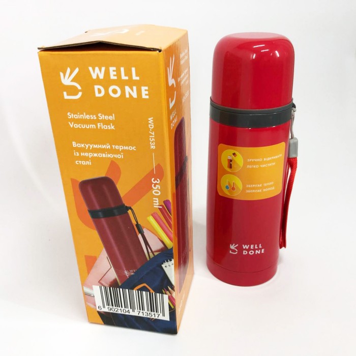 термос Well Done WD-7153R 350 мл, Термокухоль з вакуумною ізоляцією, Термокухоль FD-304 для чаю