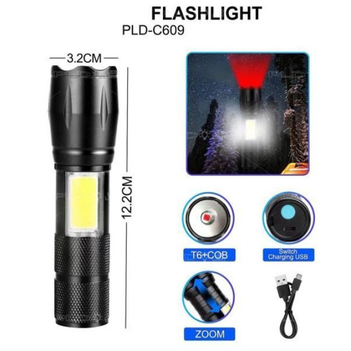 Ліхтар ручний з функцією зарядки PLD C609-T6+COB, Ліхтарик потужний акумуляторний для дому IC-26
