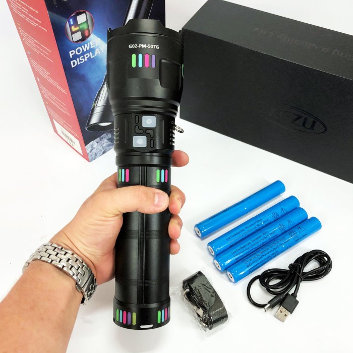 Ручний ліхтар з 18650 акумулятором G02-PM60-TG, LED ліхтар із зарядкою, Сильний ліхтарик FU-98