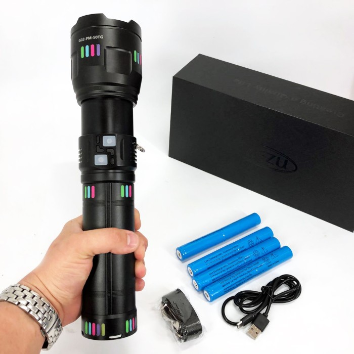 Ручний ліхтар з 18650 акумулятором G02-PM60-TG, LED ліхтар із зарядкою, Сильний ліхтарик FU-98