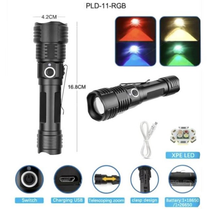 Ручний інспекційний ліхтар PLD-11-4XPE(RGB), Ліхтарик світлодіодний для туриста, Ліхтар водозахищений EZ-91