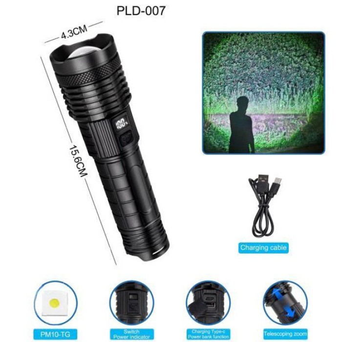LED ліхтар із зарядкою PLD-H007, Армійські тактичні ліхтарі, Ліхтар ручний металевий MT-24