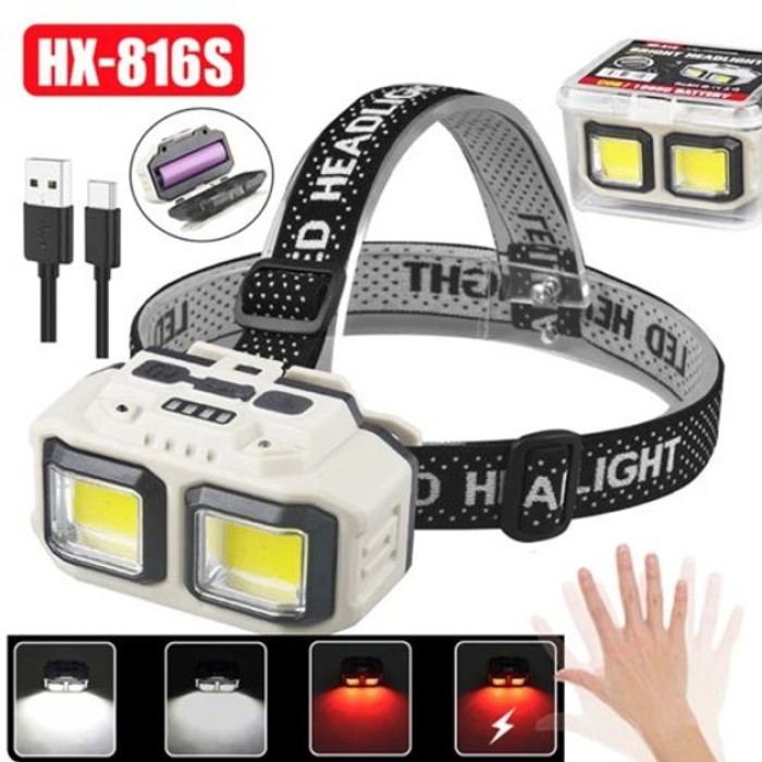 Налобний ліхтар яскравий HX-816S 2COB(white+red), Ліхтарик на голову для роботи, HO-266 Ліхтарик налобник