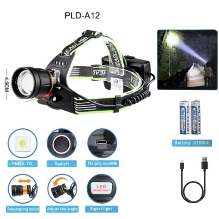 Надійний налобний ліхтар PLD-A12-TG 2x18650, світлодіодний налобний ліхтарик, CH-414 Ліхтарик налобник