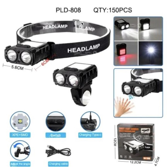 Налобний ліхтар для риболовлі кемпінгу SH-T808-2XPE-20SMD-white/red, Водонепроникний ліхтарик AZ-11