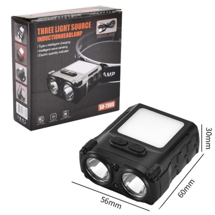 Налобний ліхтар для риболовлі кемпінгу SH-T808-2XPE-20SMD-white/red, Водонепроникний ліхтарик AZ-11