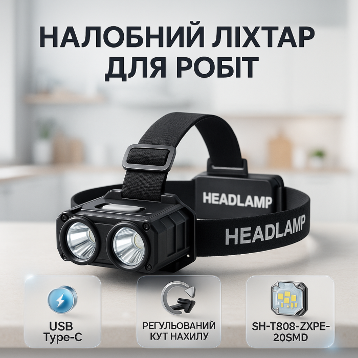 Потужний ліхтар для риболовлі SH-T808-2XPE-20SMD-white/red, Налобний ліхтар для автомеханіка JP-11
