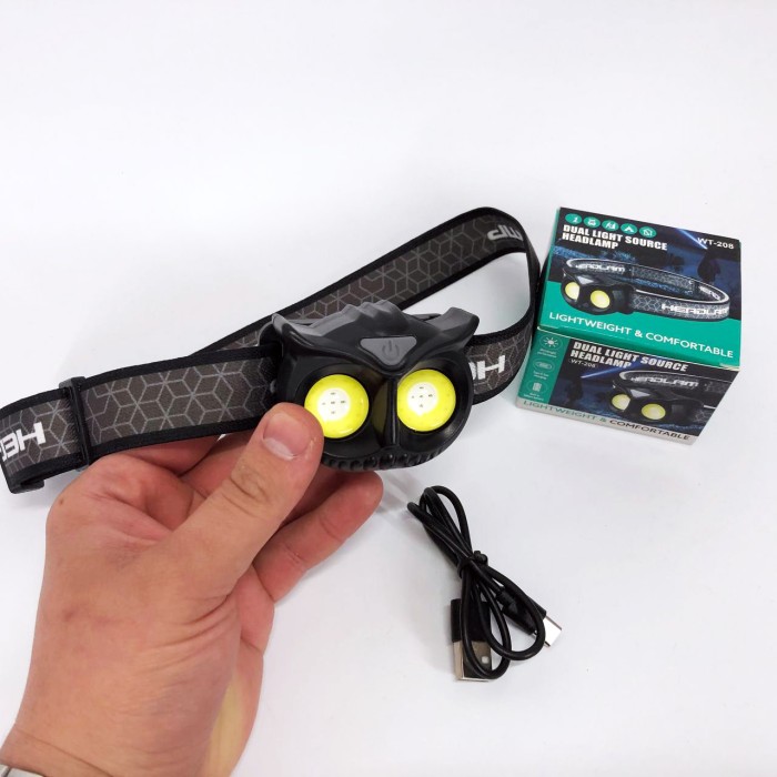 Компактний налобний ліхтар WT208 2COB, Ліхтар акумуляторний для риболовлі на лоб потужний YT-36
