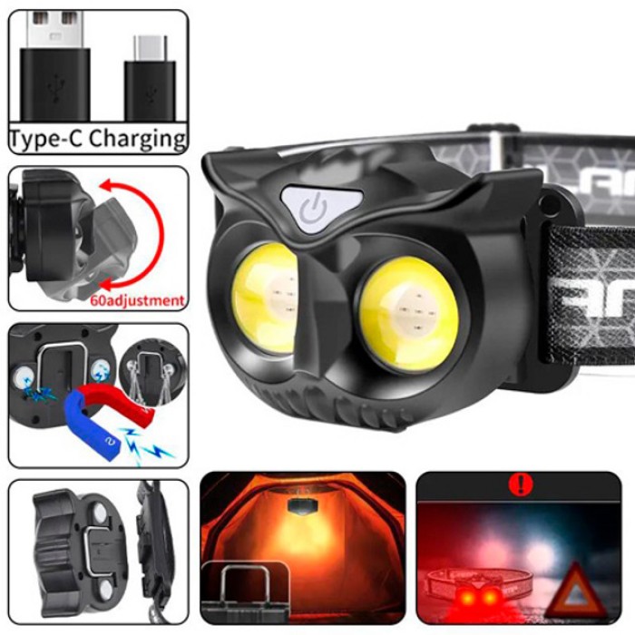 Компактний налобний ліхтар WT208 2COB, Ліхтар акумуляторний для риболовлі на лоб потужний YT-36