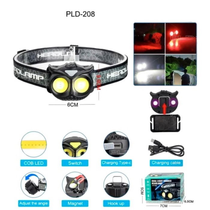 Компактний налобний ліхтар WT208 2COB, Ліхтар акумуляторний для риболовлі на лоб потужний YT-36