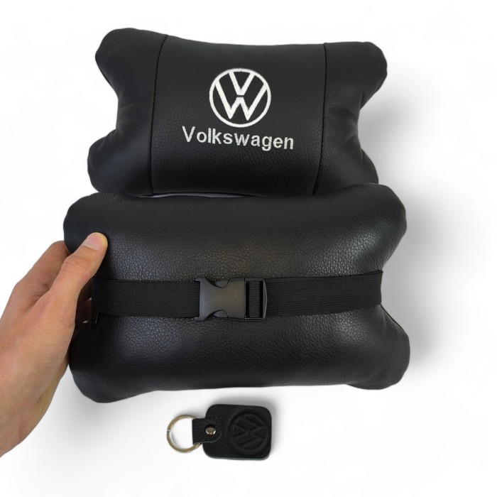 Набір подушок 2шт в авто Volkswagen з натуральної шкіри, на підголовник у машину, Автомобільна подушка