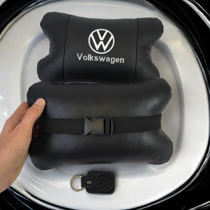 Набір подушок 2шт в авто Volkswagen з натуральної шкіри, на підголовник у машину, Автомобільна подушка