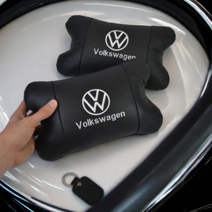 Набір подушок 2шт в авто Volkswagen з натуральної шкіри, на підголовник у машину, Автомобільна подушка