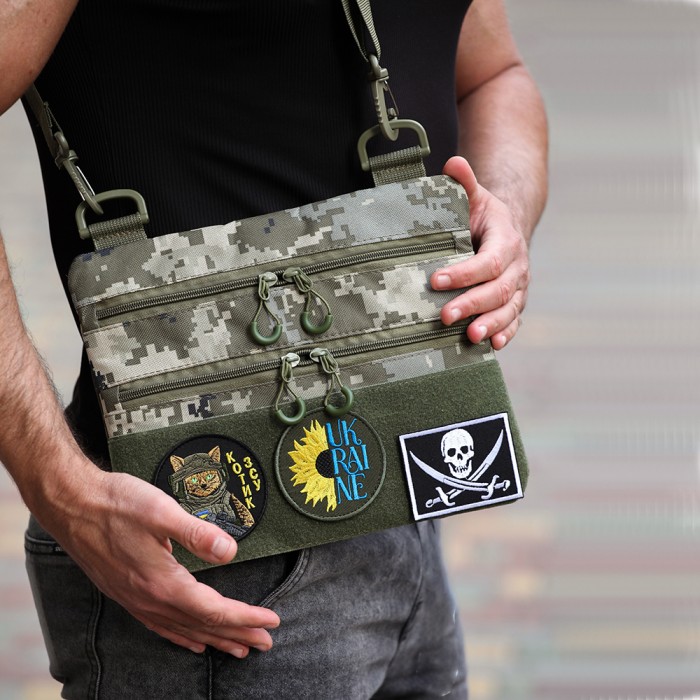 Тактична сумка з шевроном, Сумка пояс плече чоловіча тактична, Практична сумка-месенджер KV-63