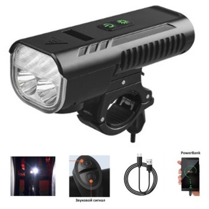 Ліхтар з велокріпленням і вбудованим акумулятором FY-336-4T6, Фара на кермо велосипеда MK-10