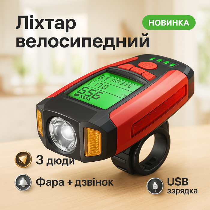 Ліхтар для велосипеда з водозахистом і акумулятором AS0808-XPG+2LED(yellow)+2COB(red) OV-93