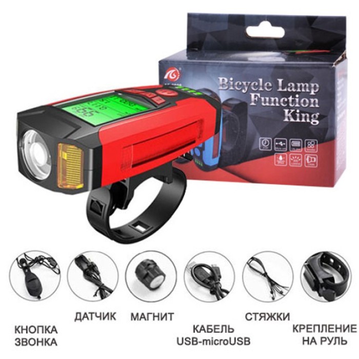 Потужні велосипедні фари AS0808-XPG+2LED(yellow)+2COB(red), Ліхтар велосипедний з акумулятором JN-65