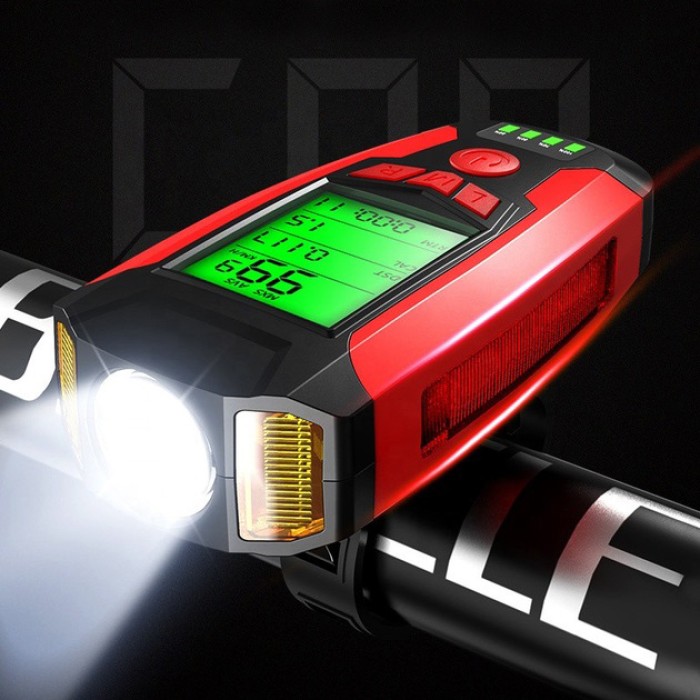 Потужні велосипедні фари AS0808-XPG+2LED(yellow)+2COB(red), Ліхтар велосипедний з акумулятором JN-65