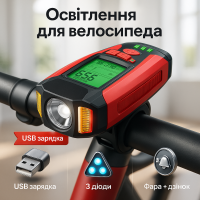 Велофара з комп'ютером та сигналом AS0808-XPG+2LED(yellow)+2COB(red), виносна кнопка