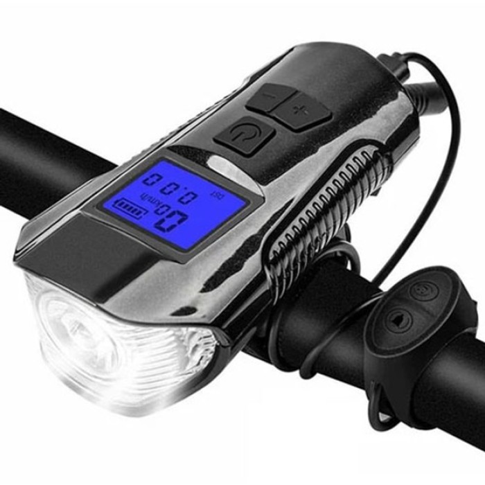 Велофара з комп'ютером та сигналом Waterproof XA-585-T6+2LED з виносною кнопкою, Фара велофара