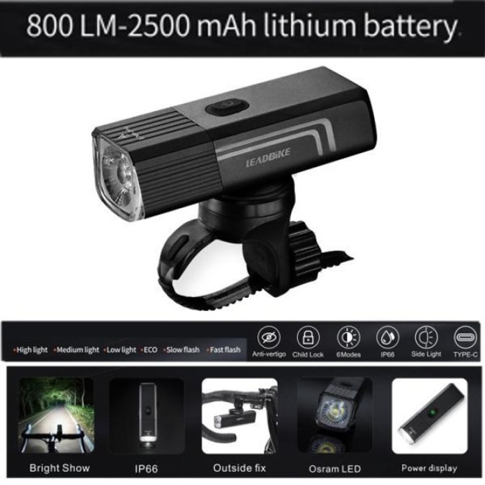 Потужний ліхтар для велосипеда з Li-Ion батареєю LEADBIKE LD88-OSRAM 800LM, Велосипедне світло на кермо EI-25