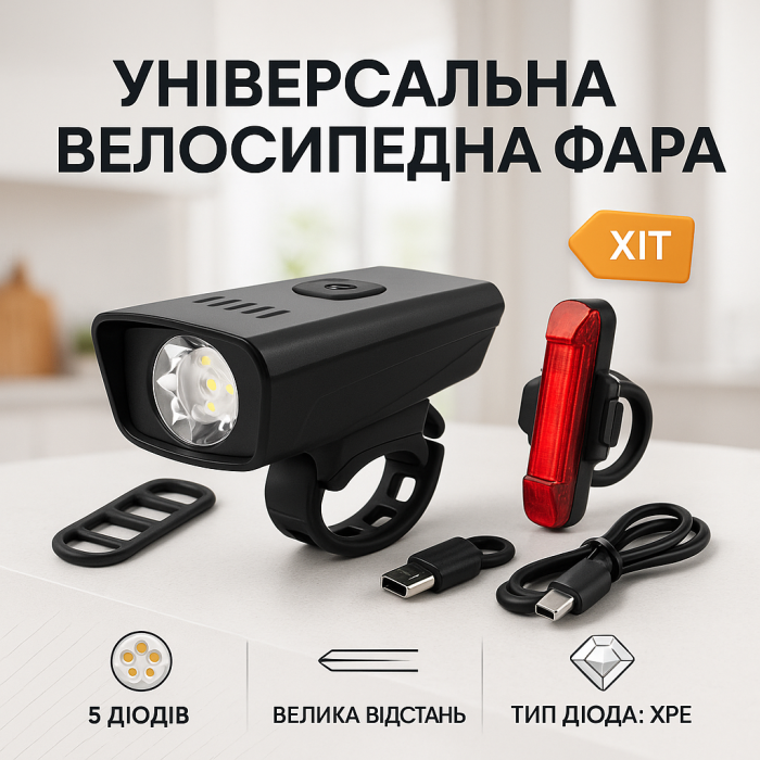 Довговічний велосипедний ліхтар 1803-1-XPE + STOP-5LED, Ліхтарик для самоката велосипеда RS-16