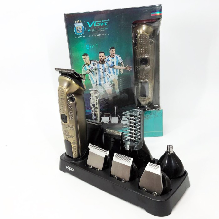 Бездротовий акумуляторний тример для стрижки волосся VGR 8 в 1 V-103, Тример з насадками різної довжини IP-47