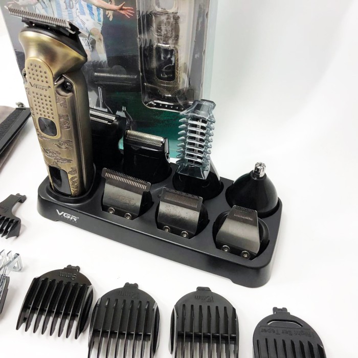 Бездротовий акумуляторний тример для стрижки волосся VGR 8 в 1 V-103, Тример з насадками різної довжини IP-47