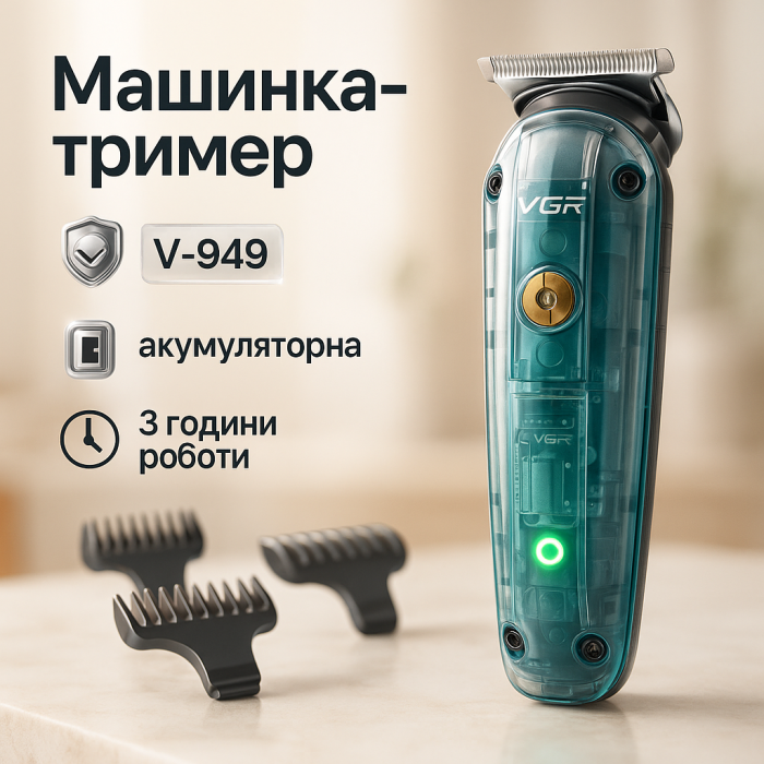 Акумуляторна машинка для стрижки волосся VGR V-949, Машинка окантувальна професійна для бороди