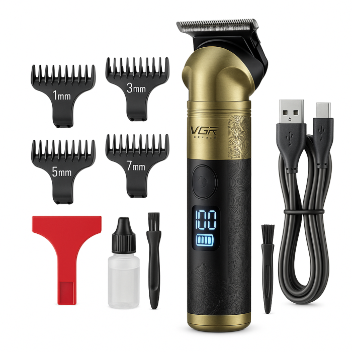 Бездротовий тример для стрижки волосся VGR V-296, Акумуляторна машинка для стрижки волосся з насадками EM-54