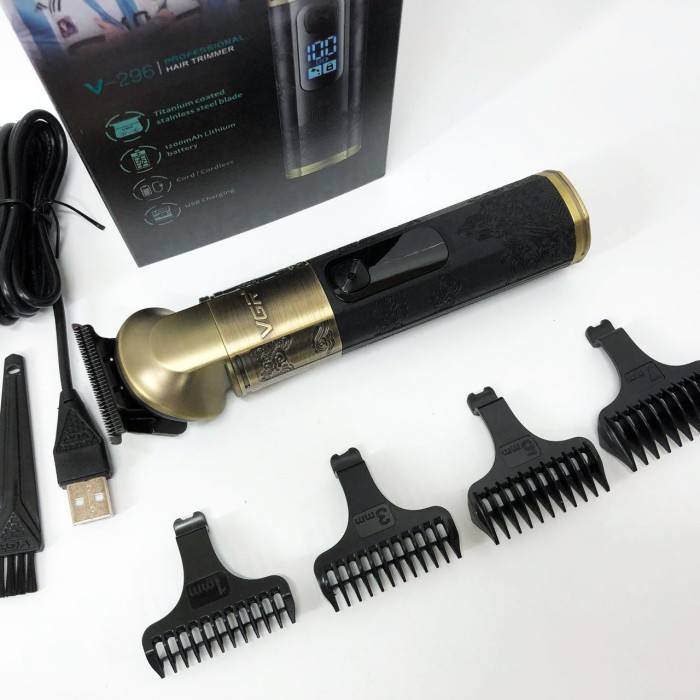 Бездротовий тример для стрижки волосся VGR V-296, Акумуляторна машинка для стрижки волосся з насадками EM-54