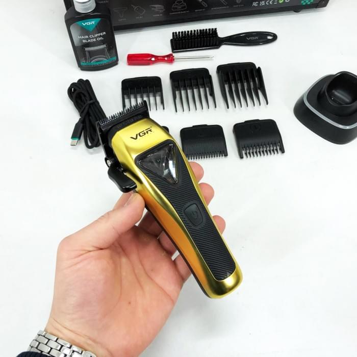 Машинка для стрижки VGR V-015 акумуляторна бездротова професійна KZ-115 6 насадок