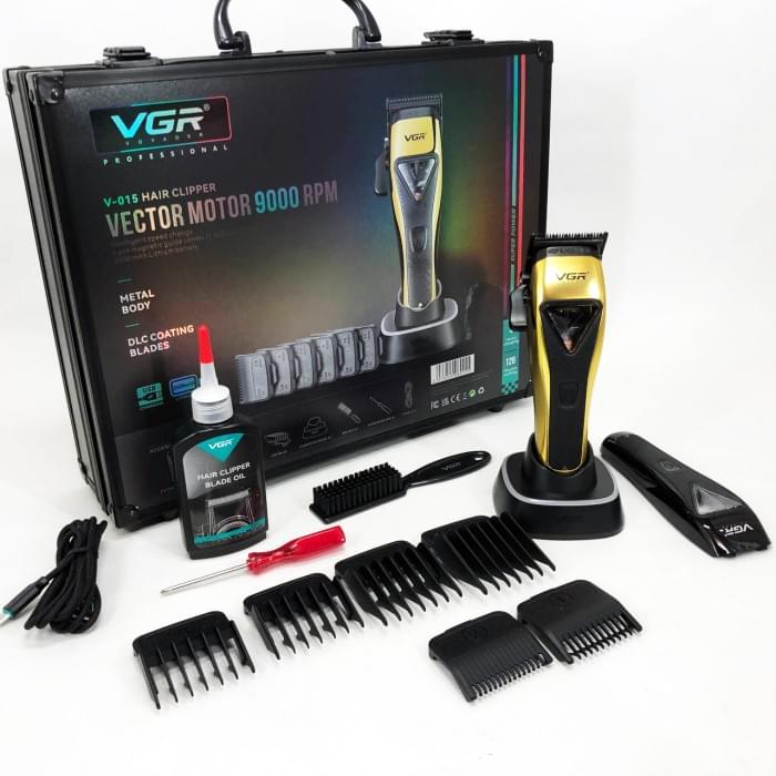 Машинка для стрижки VGR V-015 акумуляторна бездротова професійна KZ-115 6 насадок