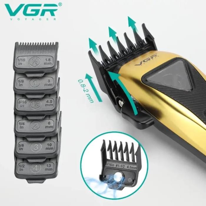 Машинка для стрижки VGR V-015 акумуляторна бездротова професійна KZ-115 6 насадок