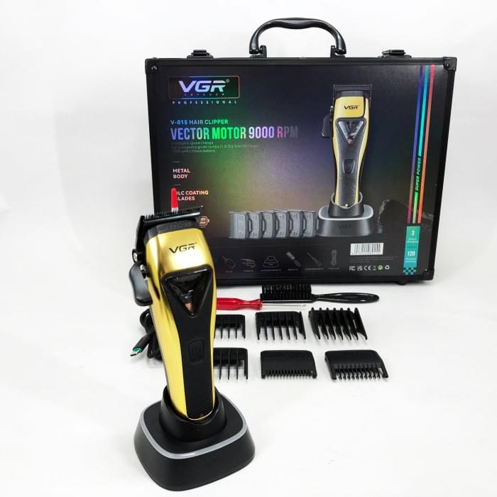 Машинка для стрижки VGR V-015 акумуляторна бездротова професійна KZ-115 6 насадок