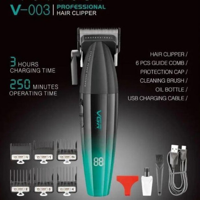 Машинка для стрижки волосся акумуляторна Professional Turbo з різними насадками VGR V-003. Колір: зелений