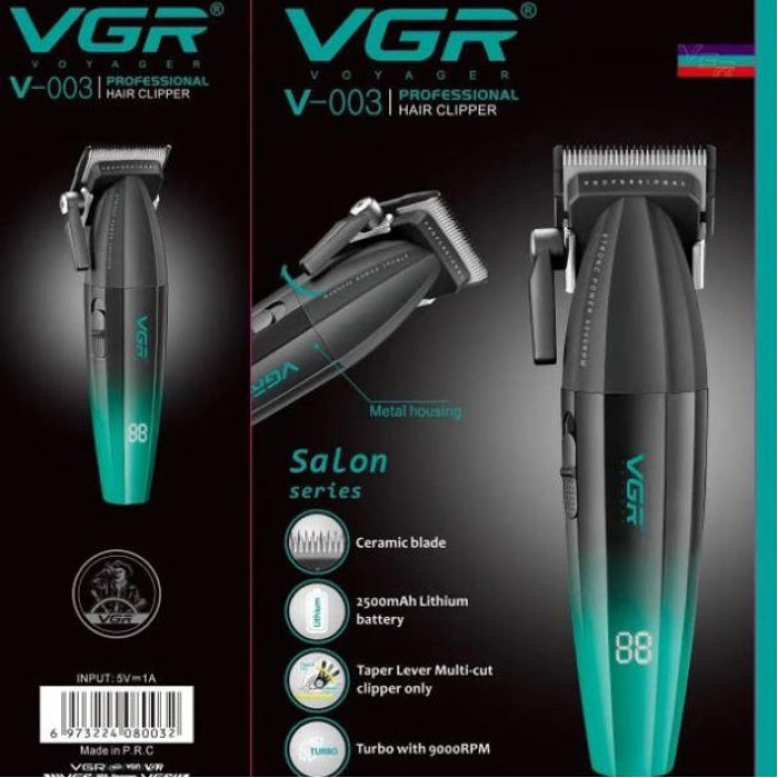 Машинка для стрижки волосся акумуляторна Professional Turbo з різними насадками VGR V-003. Колір: зелений