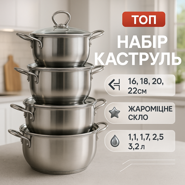 Набір каструль з антипригарним внутрішнім покриттям Unique, Набір високих каструль IS-79