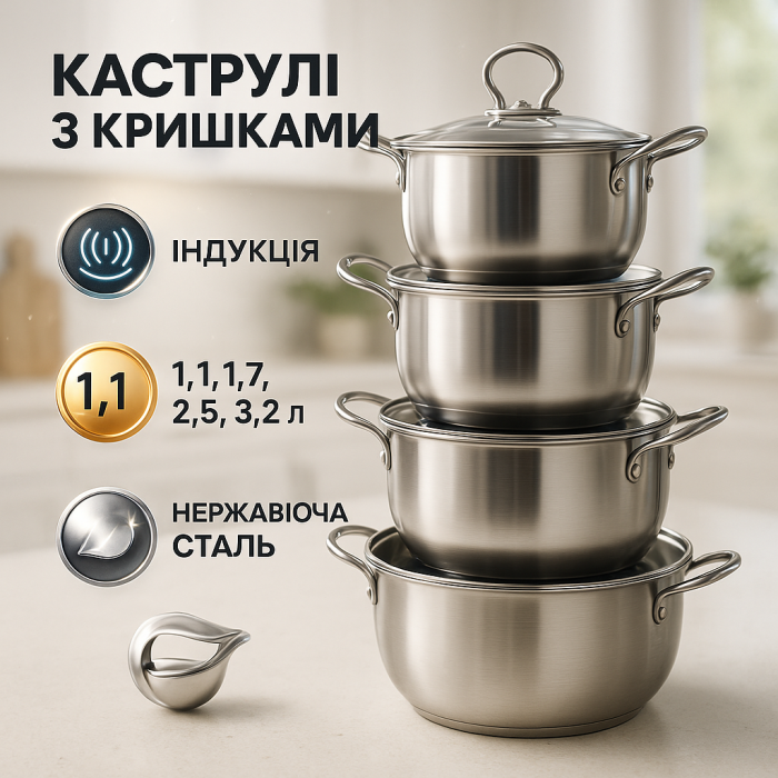 Набір посуду для дому, Набір каструль з жаростійкою кришкою, Каструлі посуд для електричних плит AB-43