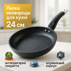 Сковорода глибока алюміній UNIQUE UN-5135 24 см, Сковорода для приготування їжі без олії RN-29